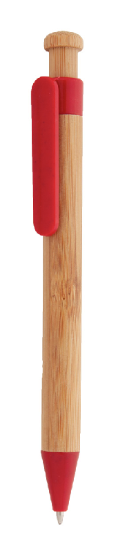 Stylo bille écologique en bambou - attributs en plastique de paille de blé - encre bleue - couleur rouge_0