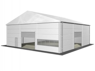Tente de stockage fermée - structure fixe aluminium et acier - couverture composite PVC - porte, fenêtre et éclairage_0