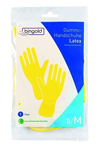 Bingold 504216 - Gants de vaisselle en caoutchouc, latex jaune, coton floqué, coupe anatomique - 300 mm - Catégorie I_0