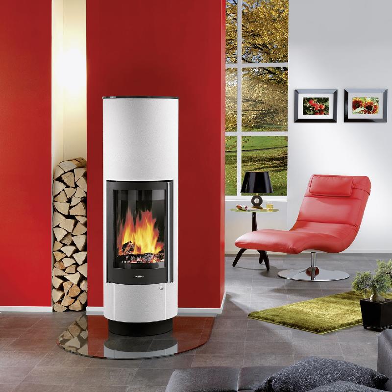 Arkona 7kW - Poêle à bois en céramique rouge bordeaux avec porte hydraulique et double combustion_0