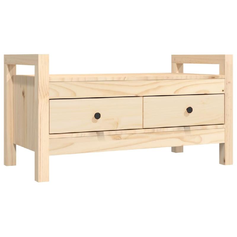 Banc banquette d'entrée 80 x 40 x 43 cm - bois de pin massif avec 2 tiroirs de rangement - modèle 02_0010944_0