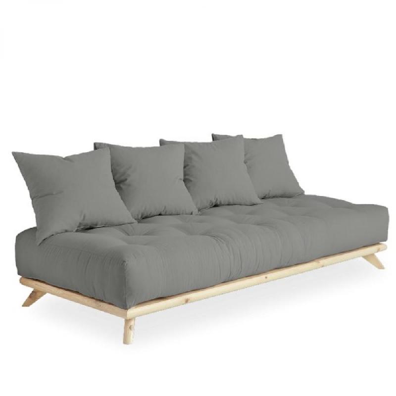 Canapé convertible futon Senza - Pin naturel - Coloris gris - Couchage 90 x 200 cm - Design minimaliste et cocooning_0