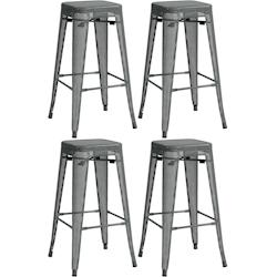 Décoshop26 - Set de 4 tabourets de bar avec repose-pieds design industriel empilable en métal perforé gris 10_0004511 - gris 3000252147932_0