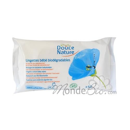 DOUCE NATURE - 40 LINGETTES BÉBÉ CALENDULA ET CAMOMILLE 100% COTON BIO