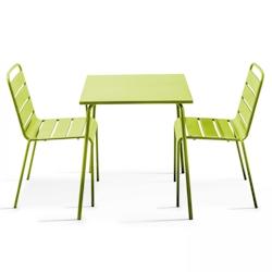 Oviala Business Ensemble table de terrasse carrée et 2 chaises acier vert - Oviala - vert acier 106873_0
