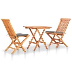 Helloshop26 - Ensemble de bistro jardin meuble extérieur terrasse 3 pièces avec coussins gris bois de teck massif 02_0013515 - 3000736682720_0