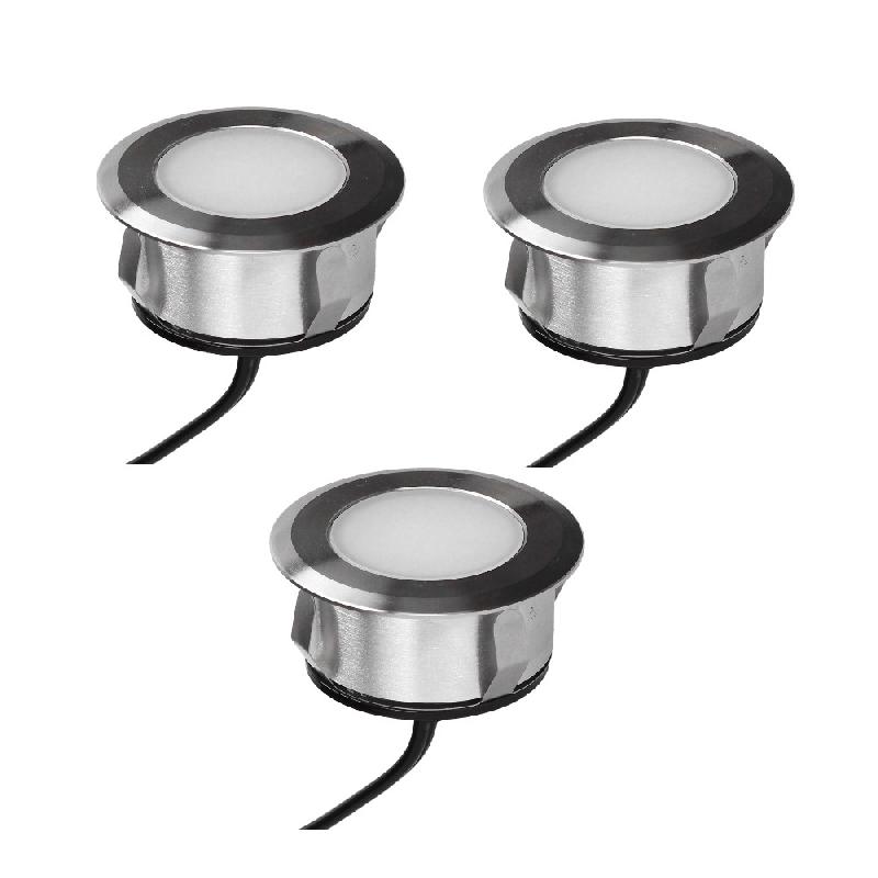 Lot de 3 spots extérieurs encastrables 3,8W - 3000K, 3x25lm, Ø69 en inox - Patio_0