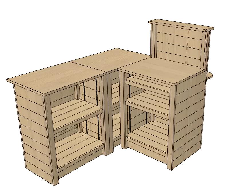 Meuble d'encaissement bois en angle, finition bois vieilli, option plateau bois_0