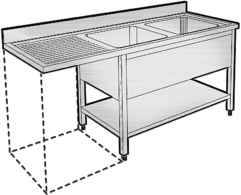 Plonge inox pour lave-vaisselle - 2 bacs - égouttoir à gauche - profondeur 700 mm - PGL185GP_0