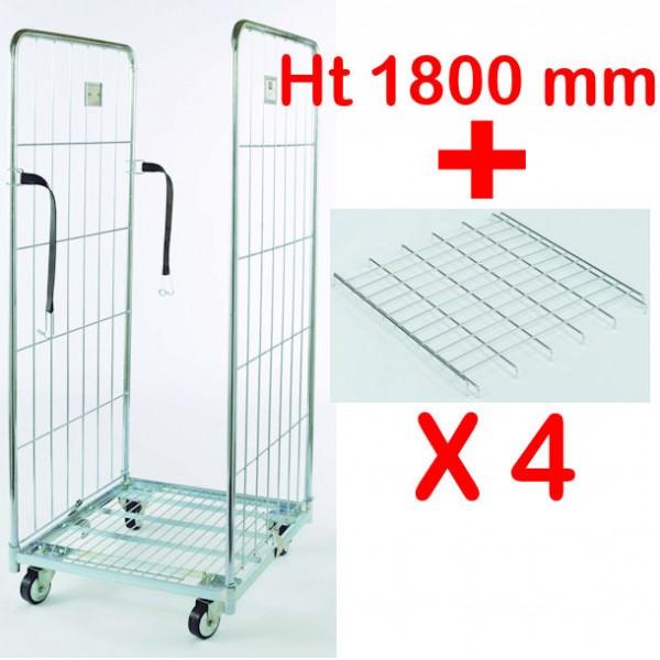 Roll conteneur 2 côtés ECO - avec 4 étagères, 4 roues en nylon et 2 sangles textiles_0