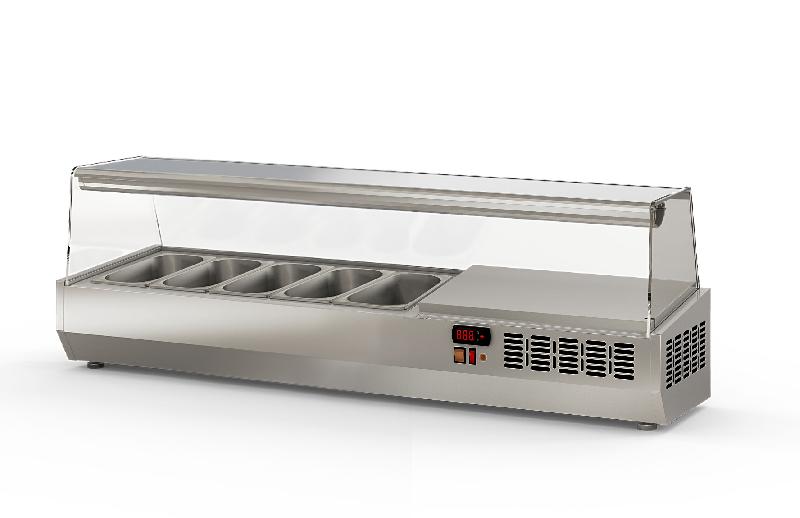 Saladette à ingrédients professionnelle inox 5 bacs gn 1/4 avec vitre pare-haleine - EI135-1/4_0