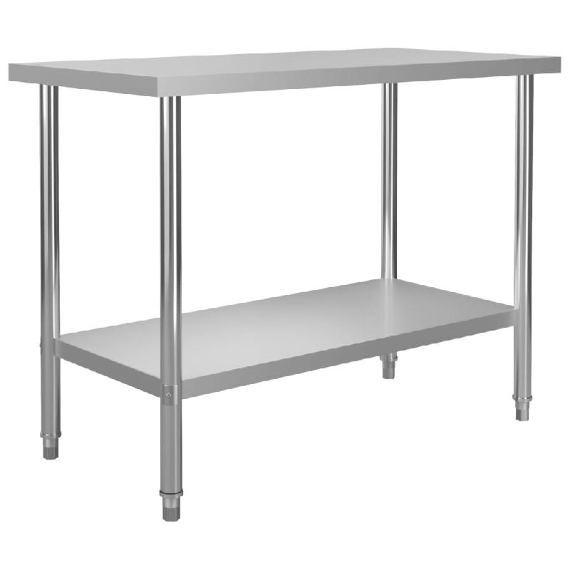 Table de travail de cuisine en acier inoxydable 120 x 60 x 85 cm - robuste avec étagère de rangement - 02_0001905_0