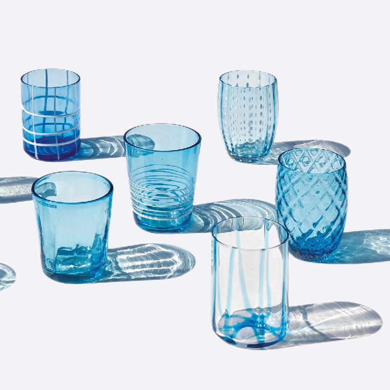 Zafferano Melting Pot X6 Verres Unicolores - Aigue-Marine, Verre Soufflé Main 32Cl, Artisanaux, Style Frais, Usage Quotidien - bleu 8056300190561_0