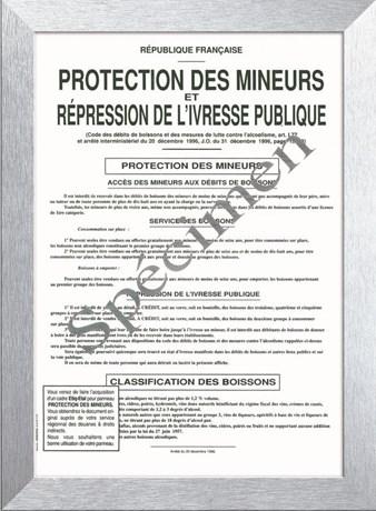 AFFICHAGE LÉGAL 'PROTECTON DES MINEURS ET RÉPRESSION DE LIVRESSE PUBLIQUE' 30 X 40 CM