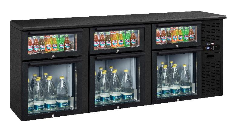 Arrière bar 3 x 2 tiroirs mixtes vitrés - CASSELIN CAB32TMV - Acier thermolaqué noir mat, froid ventilé, 485L_0