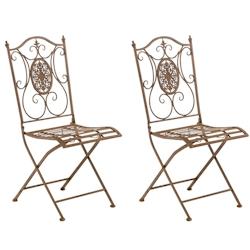 CLP Lot de 2 chaises de jardin pliables Sibell en fer Marron antique - marron métal 320677_0