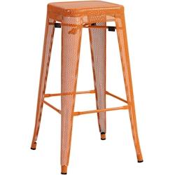Décoshop26 - Tabouret de bar avec repose-pieds design industriel empilable en métal perforé orange 10_0004870 - 3000252336800_0