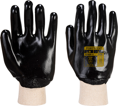 Gants de manutention PVC souples - Poignet tricot noir A400, taille L - Résistance à l'abrasion et à la déchirure_0