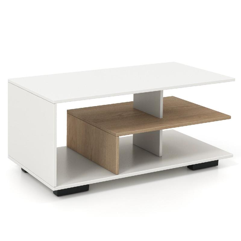 Helloshop26 - Table basse géométrique avec étagère centrale 90 x 50 x 42 cm 3 niveaux de rangement moderne en bois blanc   naturel 20_0013754 - 30_0