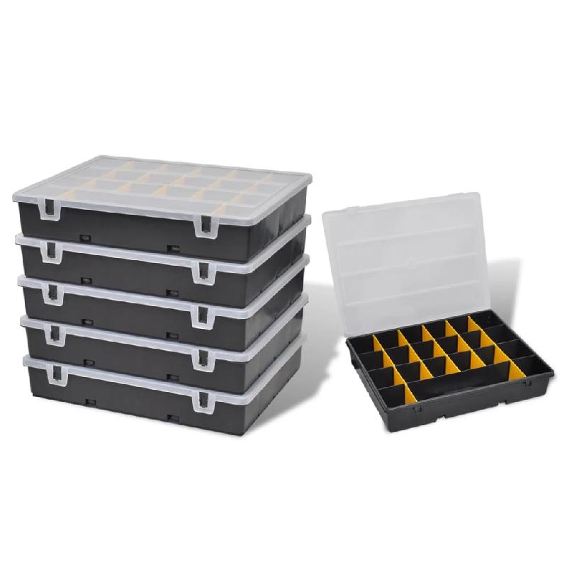 Lot de 6 mallettes de rangement en plastique avec 21 compartiments - Coffret outils portable 02_0003218_0