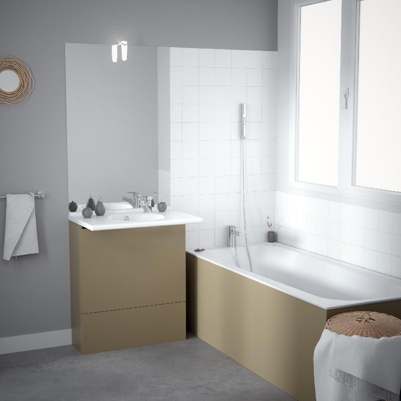 Meuble Easy Pack - Kit complet durable et décoratif - Profondeur 500 mm - Vasque XAO Coralyte avec robinet désaxé_0
