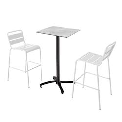 Oviala Business Ensemble table haute stratifié marbre et 2 chaises  blanc - blanc 110546_0