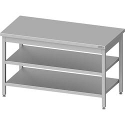 Romux® - Table centrale en acier inoxydable avec 2 étagères 1500x600x850 mm | Table de travail professionnelle en acier, table de 1 mm d'épaisseur_0