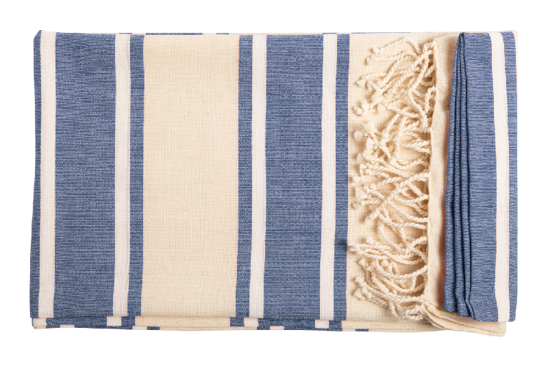 Serviette de plage - Paréo bicolore - 100% coton biologique - 110 g/m² - Couleur bleu_0