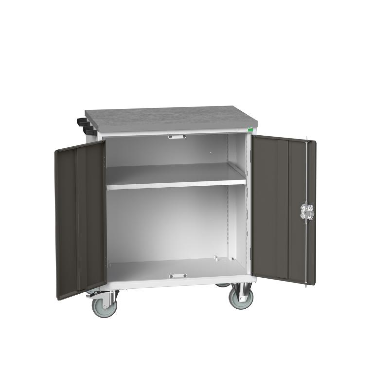 Desserte d'atelier maintenance Verso - 1 tablette, portes et dessus lino - 800x550x980mm_0