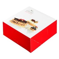Boîte patissière décor Pause Gourmande 250x250x80mm x 150 JORIDEAL - blanc en carton 3519400592581_0
