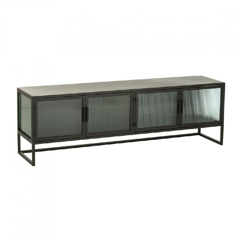 Buffet bas Rentia - métal noir et verre gaufré - 4 portes - design industriel_0