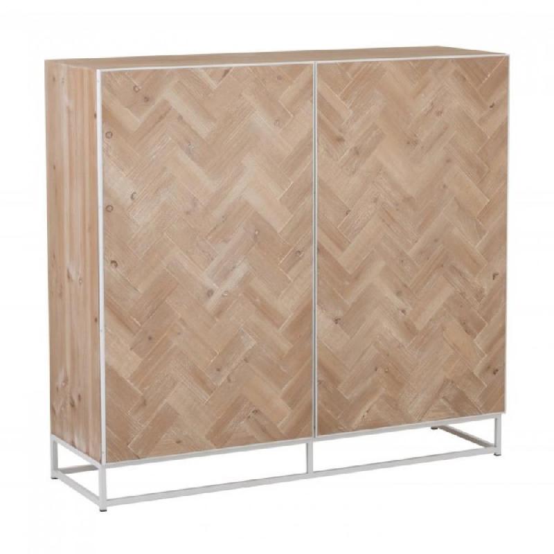 Buffet MOUNIE - 2 portes motifs chevron naturel clair - pieds métal blanc - style industriel_0