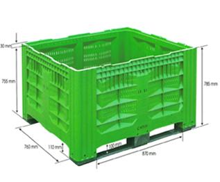 Caisse-palette plastique couleur vert du Nord ajourée ou pleine 650L - 1200 x 1000 x 785 mm - Charge supportée 600 kg_0