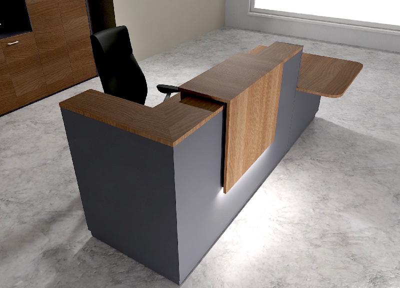 Comptoir d'accueil bi-colore avec PMR Delta et réhausse - Droite, Non, Anthracite, 282, Acacia foncé_0