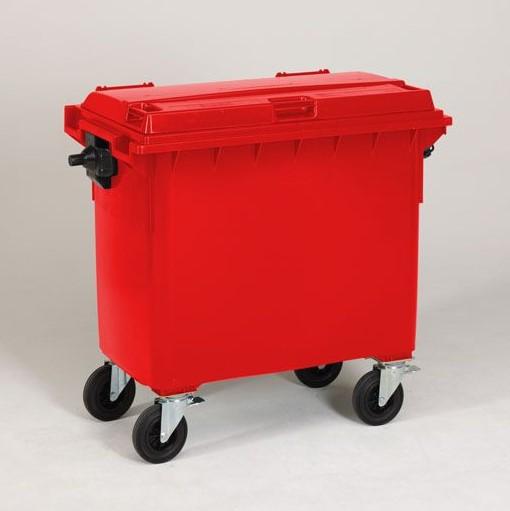 Conteneur poubelle standard 4 roues – 660L Rouge - grande capacité 270 kg - freins sur 2 roues_0