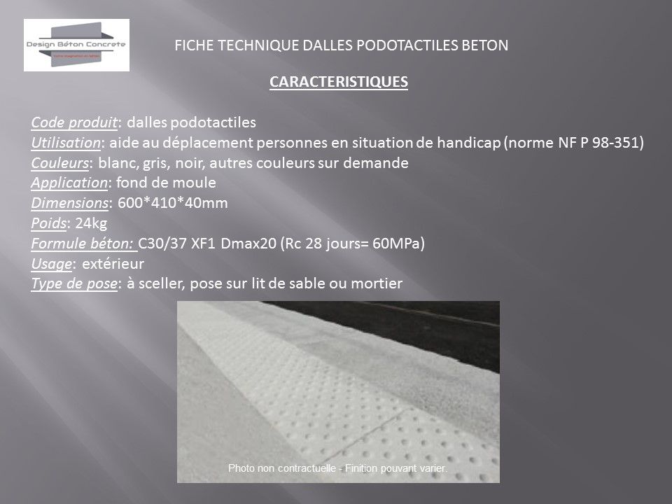Dalle podotactile sur-mesure - béton haute résistance - norme NF P 98-351 - couleurs personnalisables_0