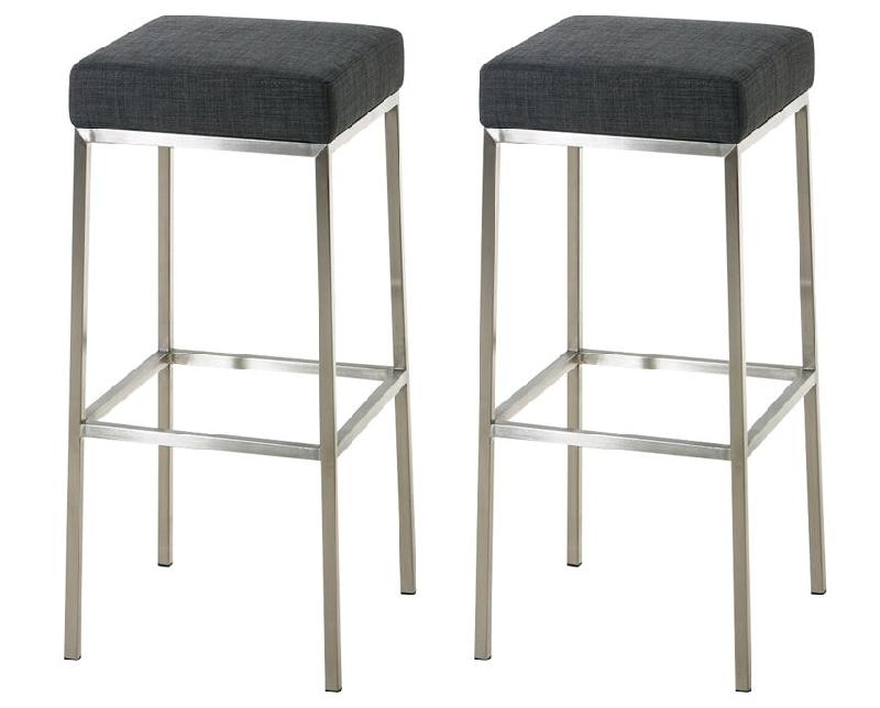 Décoshop26 - Lot de 2 tabourets de bar avec repose-pieds design simple assise en tissu gris foncé support en acier inoxydable 10_0004368 - gris inox_0