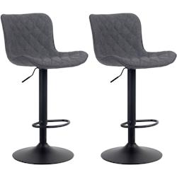 Décoshop26 - Lot de 2 tabourets de bar coutures décoratives pied trompette hauteur réglable en métal noir assise en tissu noir 10_0004141 - noir 3_0