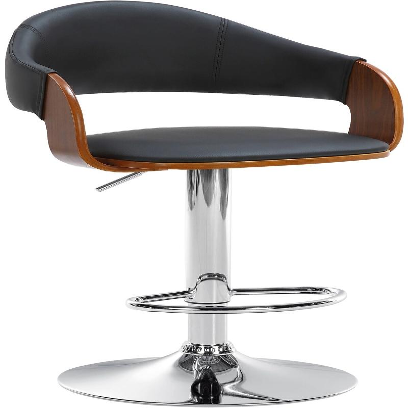 Décoshop26 - Tabouret de bar design rétro chic assise en PVC noir et bois noyer piètement en métal chromé 10_0005289 - noir métal 3000252560960_0