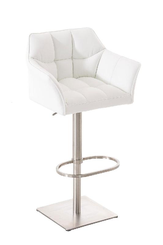 Décoshop26 - Tabouret de bar x1 réglable en similicuir blanc assise enveloppante capitonnée avec base carrée en acier inoxydable 10_0006324 - blan_0