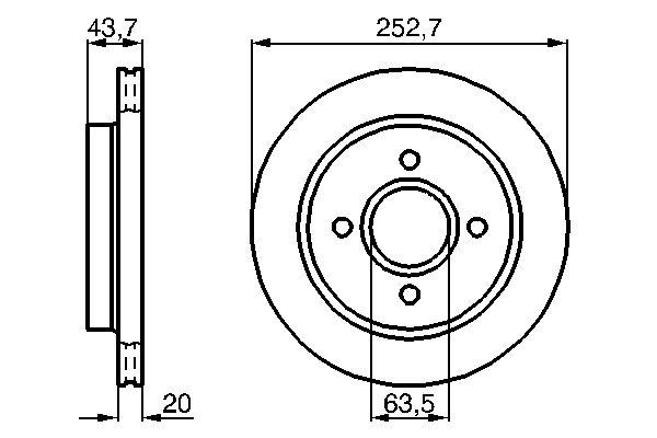 Disque de frein Bosch 0986478605 - ventilé - arrière - boîte de 2 disques - 4 trous - épaisseur 20 mm_0