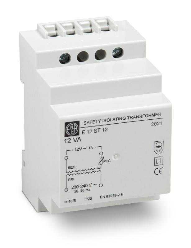 Transformateur monophasé de sécurité E 12ST12 - modulaire 3 modules - 12VA - Upri 0-230V / Usec 0-12V_0