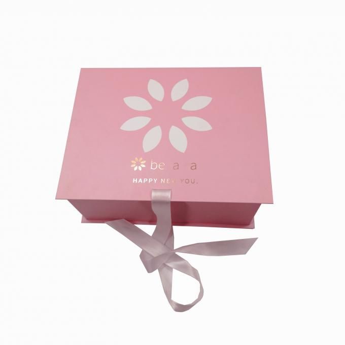 Boîte-cadeau pliable en carton rose avec fermeture ruban - Emballage cosmétique pour soins de la peau - 29*24*12.5cm_0