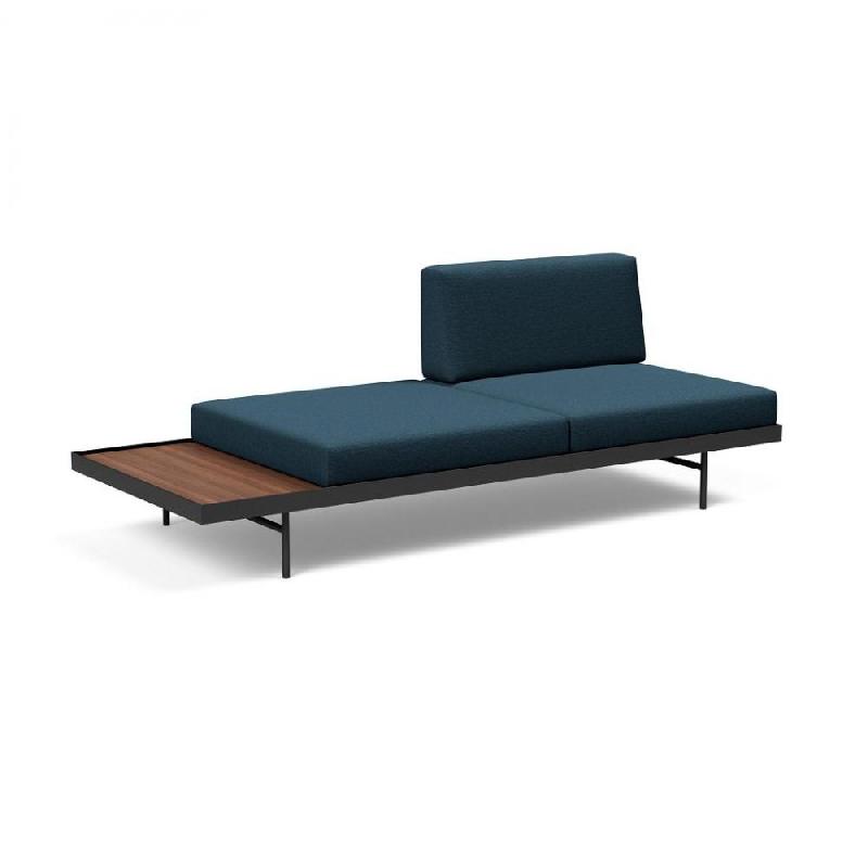 Canapé convertible design Puri - Innovation Living - 195x80 cm - tissu Argus Navy Blue avec table en noyer_0