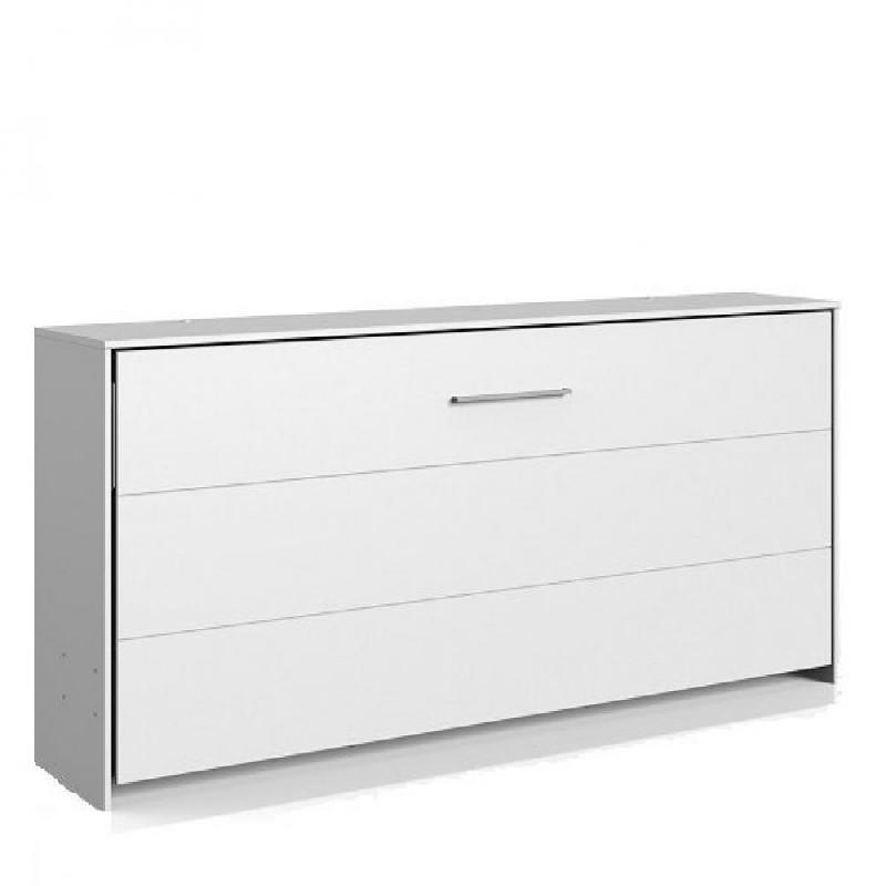 Lit escamotable horizontal Vanier blanc mat - Couchage 90 x 200 cm - Faible encombrement et vérins à ressorts_0