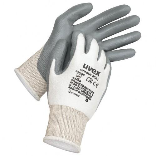 LOT DE 10 PAIRES DE GANTS ANTICOUPURE UVEX UNIDUR 6641 - BLANC ET GRIS - TAILLE 9 UVEX