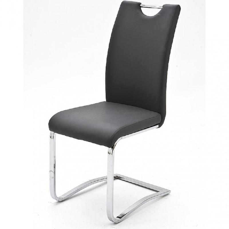 Lot de 4 chaises Kilou - tissu gris avec piètement luge en tube laqué noir mat - design chic_0
