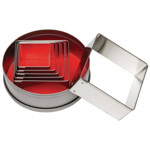 LOT DE 6 MOULES CARRÉS CANNELÉS EN ACIER VOGUE - 36 À 70 MM