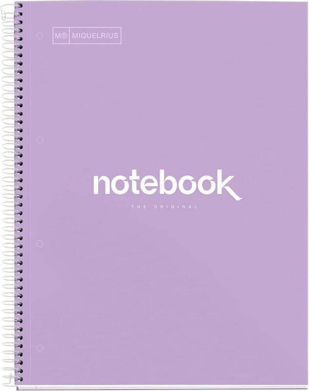 MIQUELRIUS Lot de 5 Cahier Emotions A4, 240p./120 feuilles 90 g/m², reliure intégrale, couverture carton lavande, ligné - 8422593499375_0
