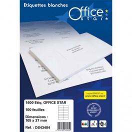 OFFICE STAR BOITE DE 1600 ÉTIQUETTES MULTI-USAGE BLANCHES 105X37MM OS43484